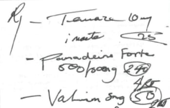 An example of a handwritten fraudulent prescription showing altered quantities