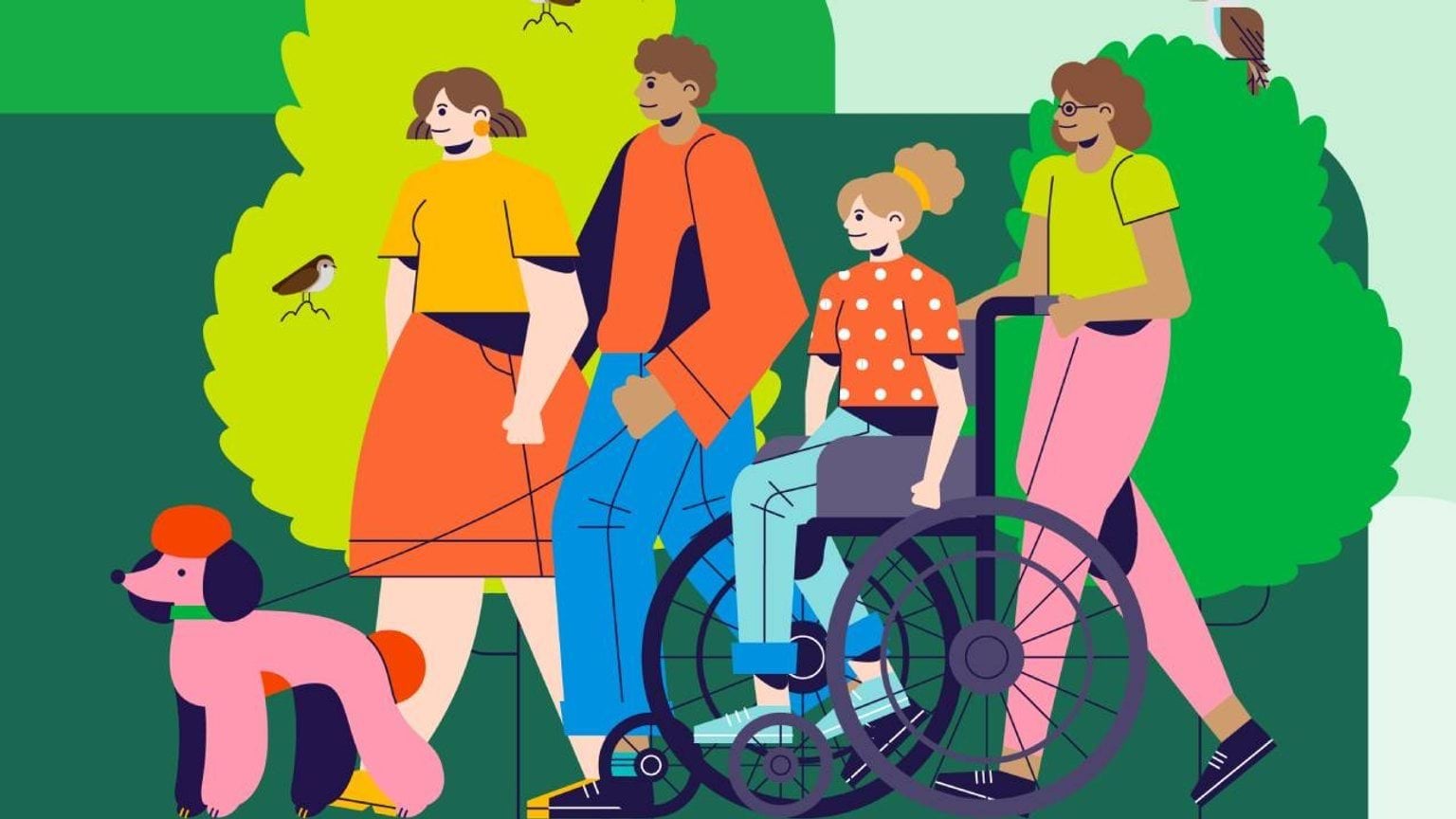 Wellbeing strategy feature image An illustrated collection of people walking
