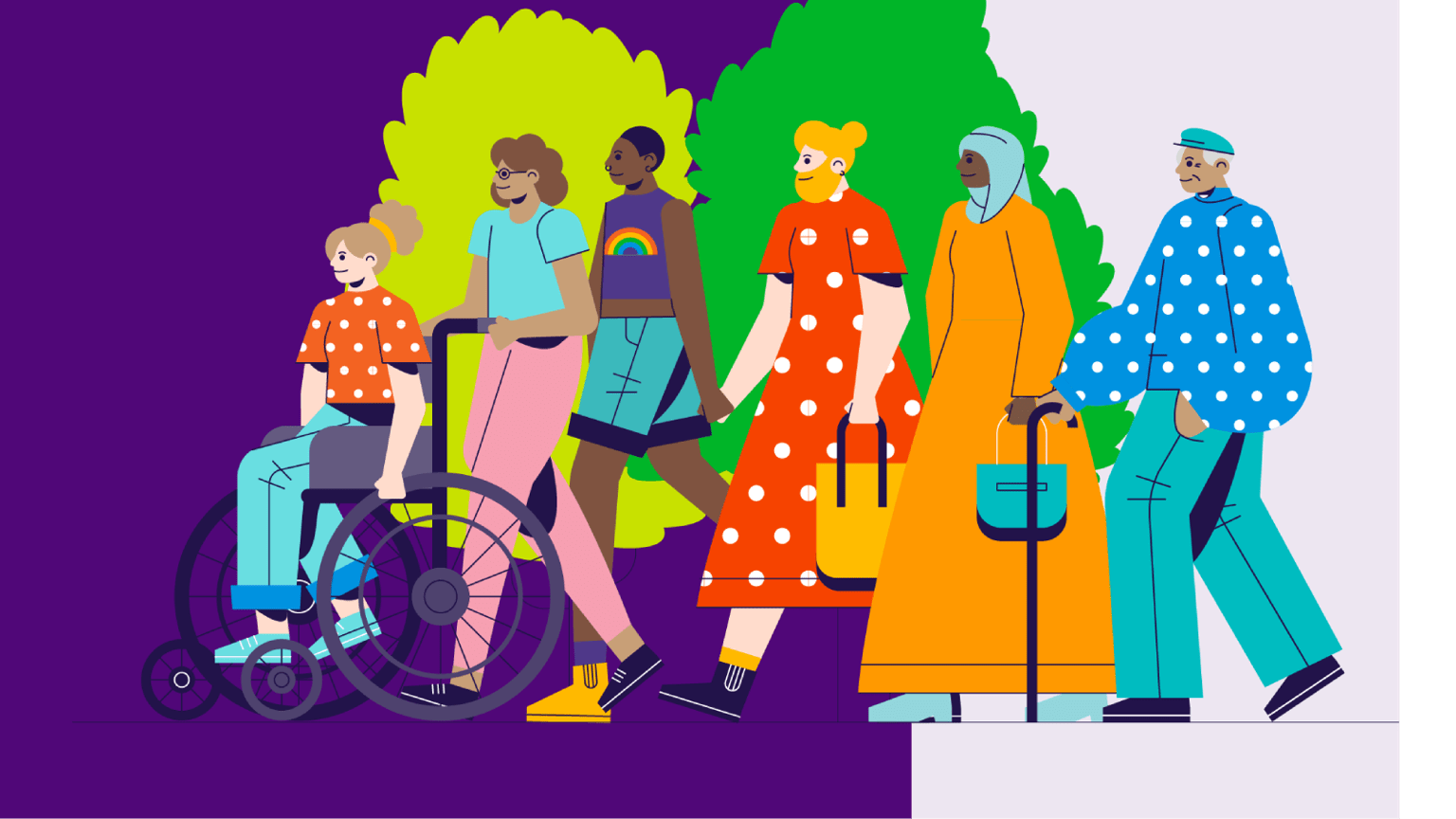 Diverse communities framework - feature image An illustrated image of a group of people walking
