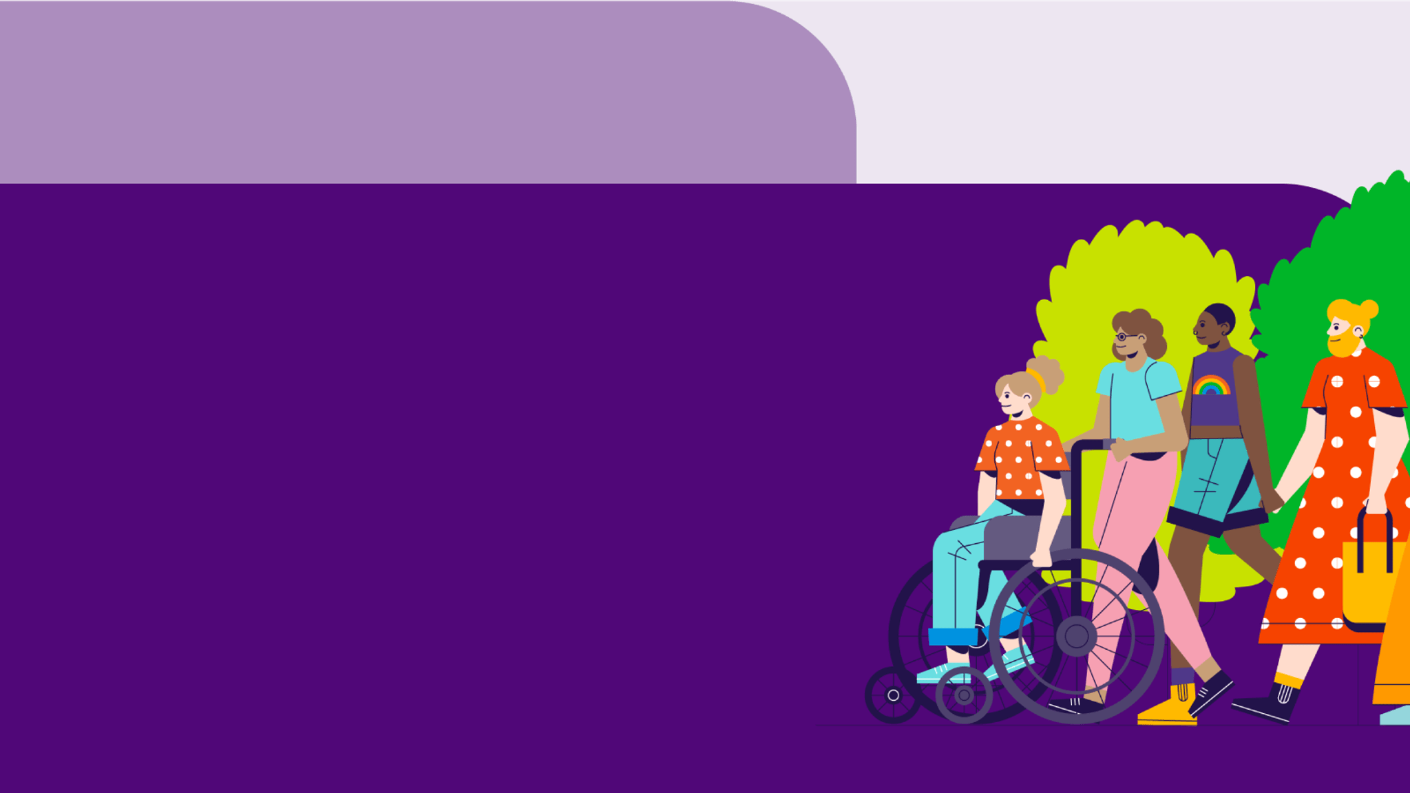 Diverse communities framework banner An illustrated image of a group of people walking